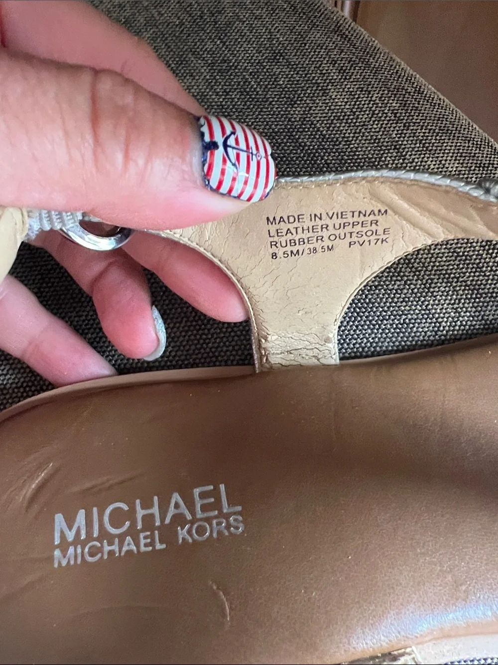 Michael Kors Silver Metallic Thong Sandals with Brown Footbed